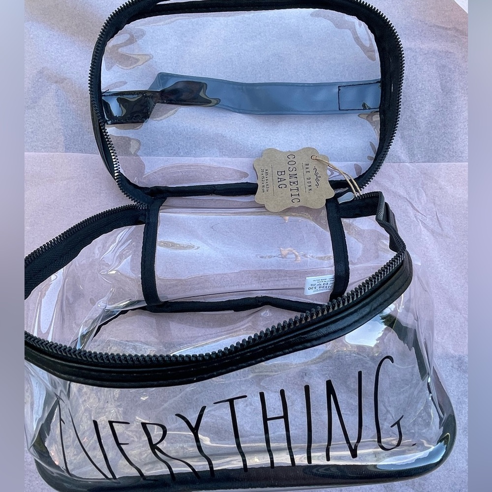 Rae Dunn Transparent Clear Cosmetics Bag with Black Accents